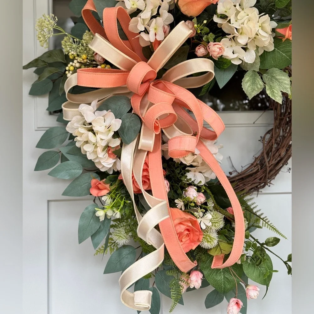 Peach Roses and Cream Hydrangeas Wreath